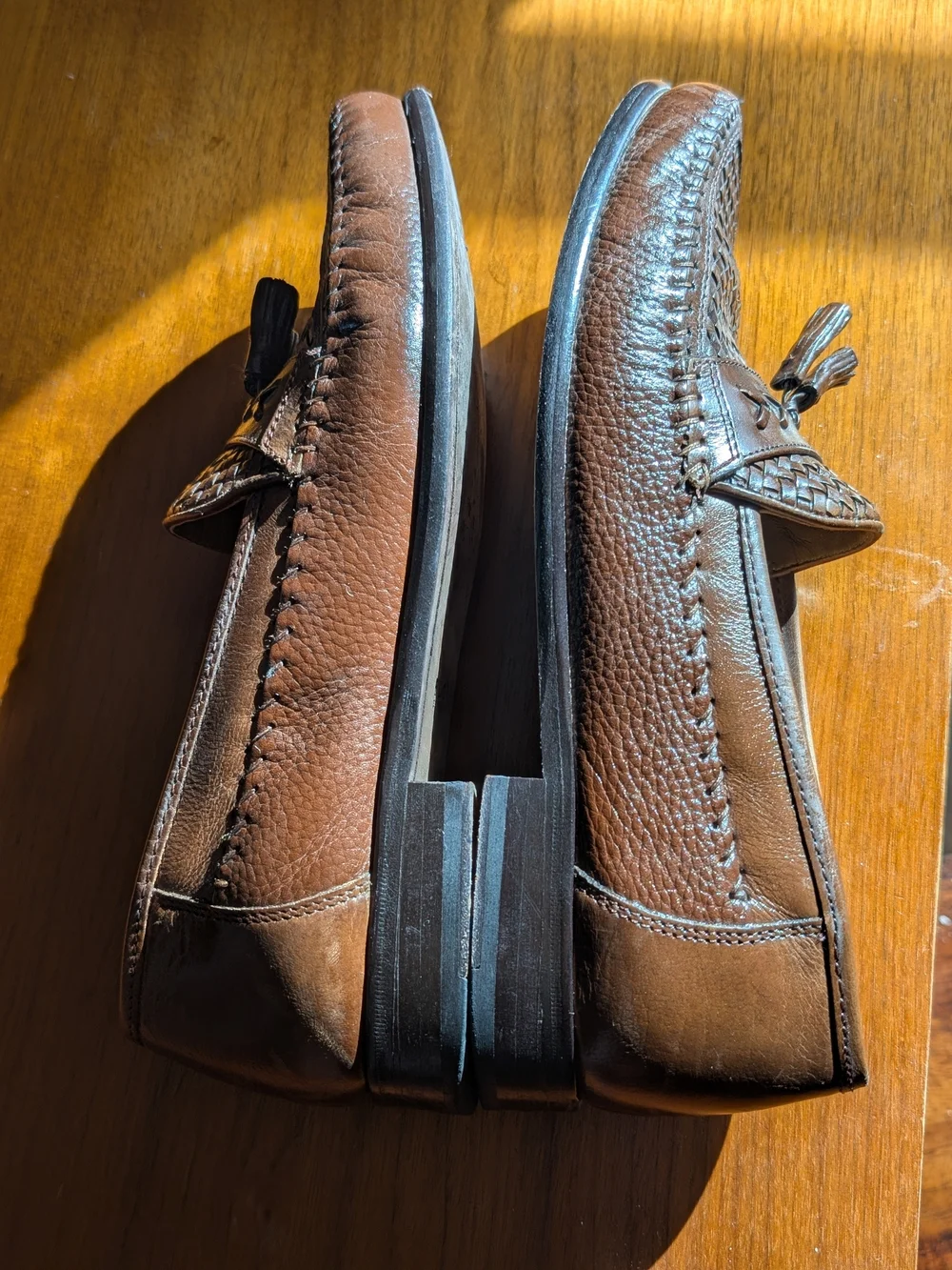 Florsheim Men’s 9D Brown Woven Leather Tassel Loafers Sheepskin